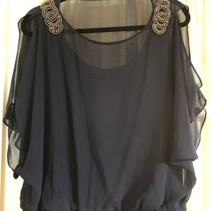 Dressy navy knee length dress.